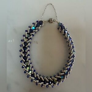 Handmade Blue Crystal Spiral Bracelet AB Glass Beaded Magnetic Clasp